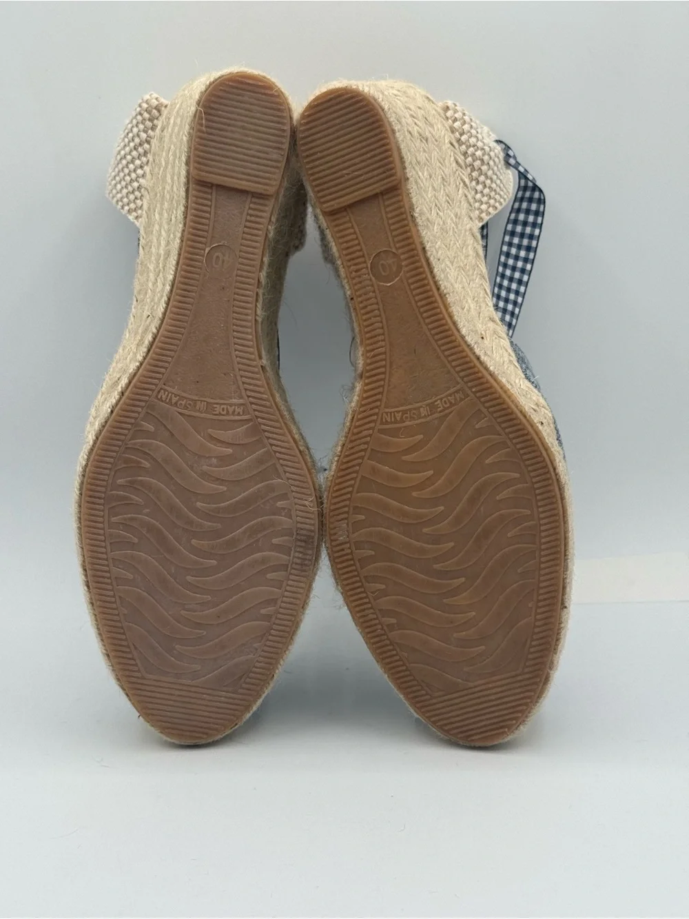 Paseart Denim Espadrille Wedge Sandals Blue Gingham Lace-Up Ankle Tie Platform